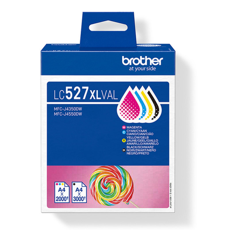 Brother LC527XLVAL cartucho de tinta 4 pieza(s) Original Alto rendimiento (XL) Negro, Cian, Magenta, Amarillo