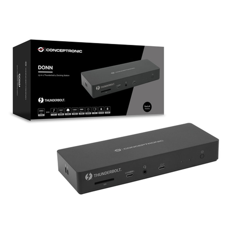 Conceptronic DONN30B base para portátil y replicador de puertos Alámbrico Thunderbolt 4 Negro - Imagen 6