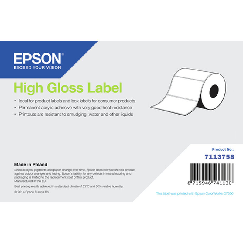 Epson High Gloss Label - Continuous Roll: 102mm x 33m Epson High Gloss Label - Continuous Roll: 102mm x 33m