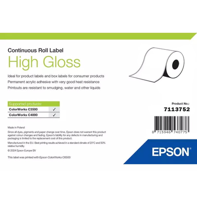 Epson High Gloss Label - Continuous Roll: 102mm x 33m Epson High Gloss Label - Continuous Roll: 102mm x 33m