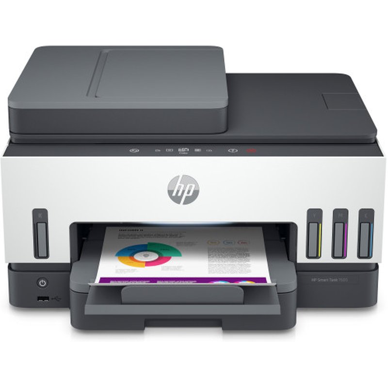 HP Smart Tank Impresora multifunción 7605, Color, Impresora para Home y Home Office, Impresión, copia, escaneado, fax, AAD y conexión inalámbrica, AAD de 35 hojas; Escanear a PDF; Impresión a doble cara