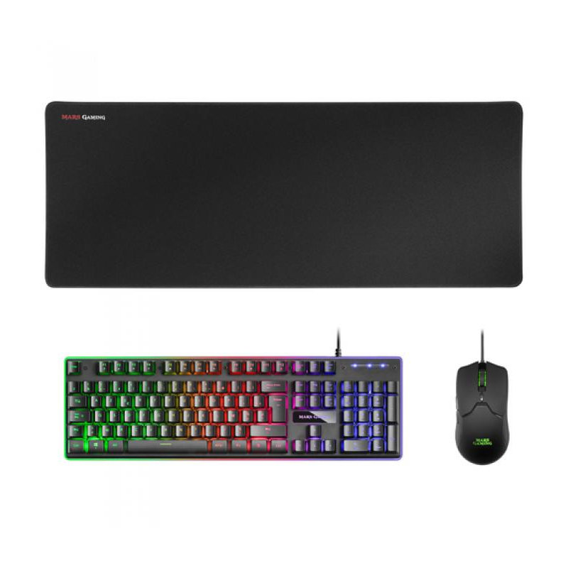 Mars Gaming MCPXBFR, Combo Teclado H-Mech FRGB, Ratón Ultraligero 10000DPI y Alfombrilla XXL, Negro, Idioma Francés Mars Gaming MCPXBFR, Combo Teclado H-Mech FRGB, Ratón Ultraligero 10000DPI y Alfombrilla XXL, Negro, Idioma Francés