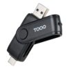 TooQ Lector de Tarjetas USB (USB-C 2.0 + USB A 3.0), SD/TF, Color Negro