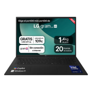LG 17Z90T-G.AA78B ordenador portatil Intel Core Ultra 7 255H Portátil 43,2 cm (17") WQXGA 16 GB LPDDR5x-SDRAM 1 TB Unidad de disco duro Wi-Fi 7 (802.11be) Windows 11 Home Negro
