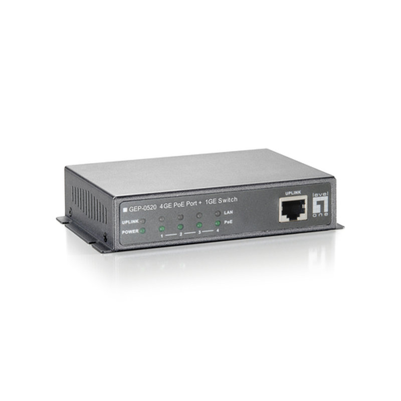 LevelOne Switch Gigabit Ethernet PoE de 8 puertos, 61.6W, 802.3af PoE, 4 Puertos PoE