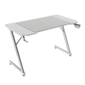 Mars Gaming MGD-X120, Mesa Gaming Ergonómica, Superficie en Fibra de Carbono, Estructura Metálica, Alfombrilla XXL, Soporte Auriculares y Bebida, Gestión Cableado, Escritorio PC 120x60cm, Blanco