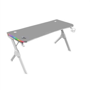 Mars Gaming MGD140RGB, Mesa Ergonómica Gaming RGB, Soporte Auriculares y Bebida, Alfombrilla Ratón, 140x60cm, Blanco