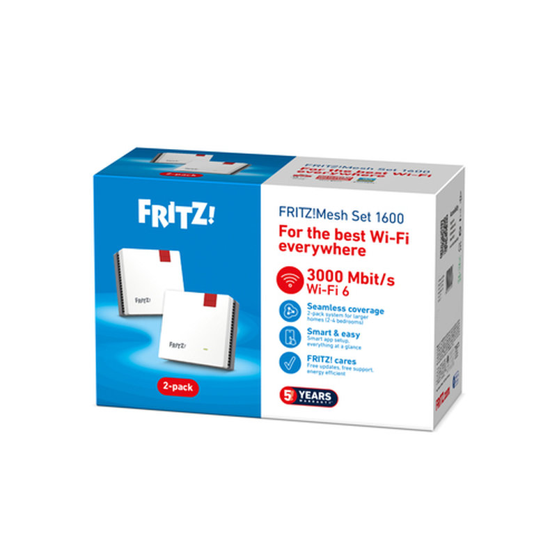 Mesh Set FRITZMESH SET 1600 2-PACK EDITION INTERNATIONAL Doble banda (2,4 GHz / 5 GHz) Wi-Fi 6 (802.11ax) Rojo, Blanco Interno - Imagen 9
