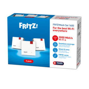 Mesh Set FRITZMESH SET 1600 3-PACK EDITION INTERNATIONAL Doble banda (2,4 GHz / 5 GHz) Wi-Fi 6 (802.11ax) Rojo, Blanco Interno Mesh Set FRITZMESH SET 1600 3-PACK EDITION INTERNATIONAL Doble banda (2,4 GHz / 5 GHz) Wi-Fi 6 (802.11ax) Rojo, Blanco Interno