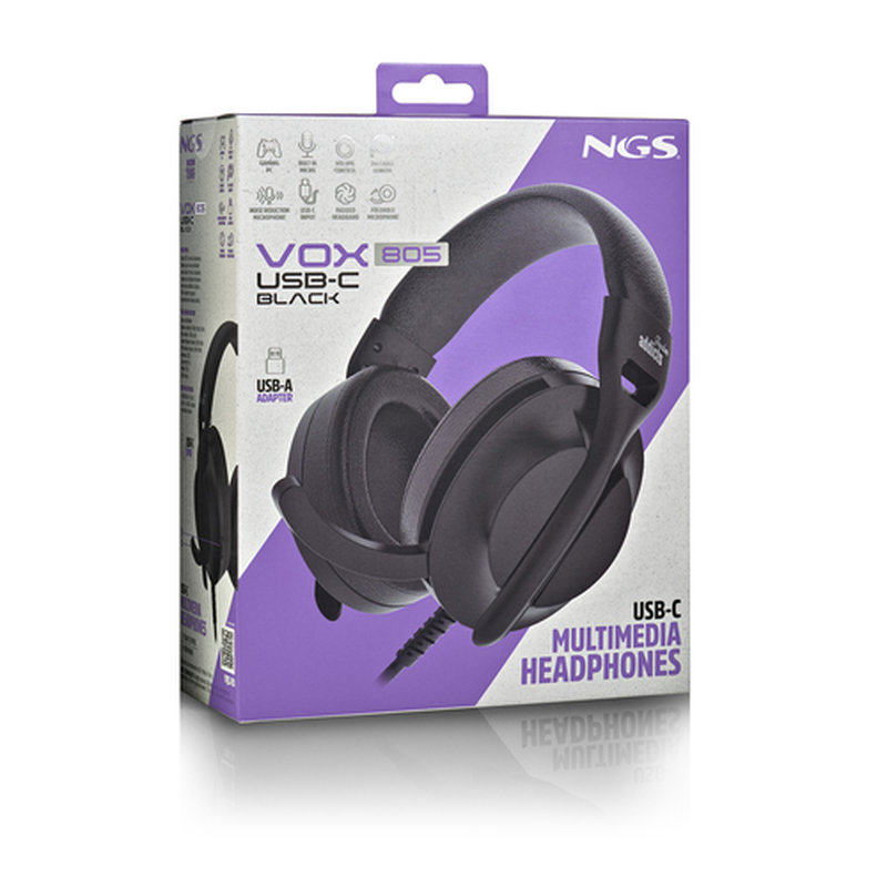 NGS VOX805 USB-C BLACK Auriculares Alámbrico Diadema Llamadas/Música USB Tipo C Negro NGS VOX805 USB-C BLACK Auriculares Alámbrico Diadema Llamadas/Música USB Tipo C Negro - Imagen 5