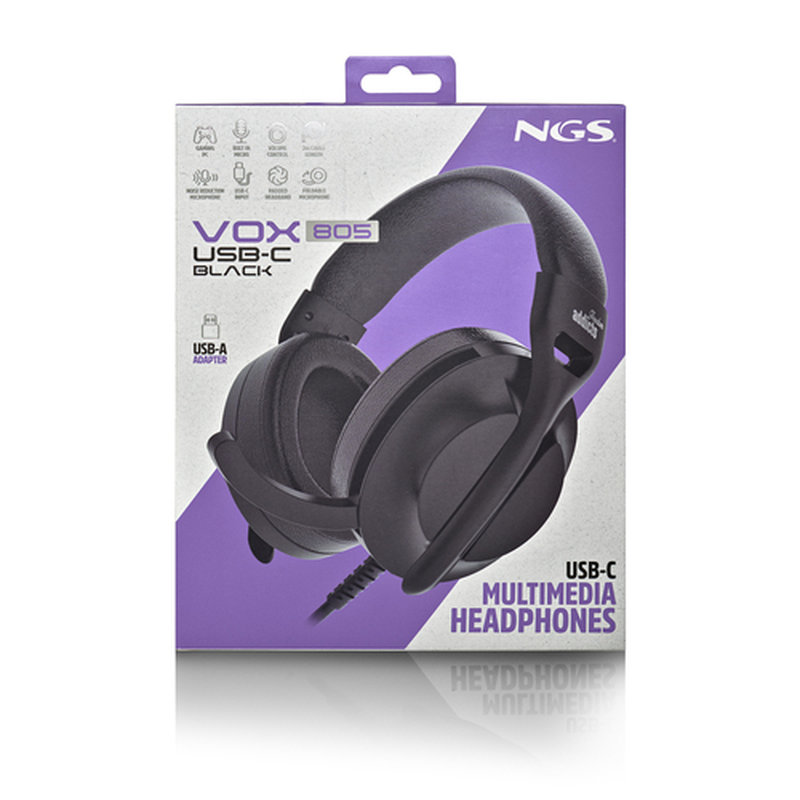 NGS VOX805 USB-C BLACK Auriculares Alámbrico Diadema Llamadas/Música USB Tipo C Negro NGS VOX805 USB-C BLACK Auriculares Alámbrico Diadema Llamadas/Música USB Tipo C Negro - Imagen 6