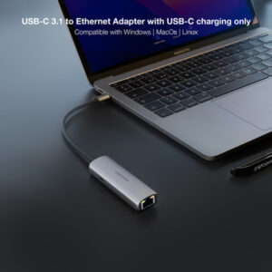 Nanocable Adaptador USB-C 3.1 a RJ45, con PD 100W, USB-C/M, Aluminio, Color Gris, 18 cm