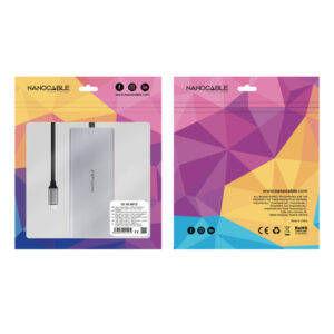 Nanocable Hub USB-C 12 en 1, Conversor USB-C 3.1 a 3xUSB-A 3.2 + USB-C 3.2 + USB-C PD + 2xHDMI 4K@60Hz + DP 4K@60Hz + RJ45 1Gbps + TF + SD + Audio Jack 3.5, Aluminio, Gris, 18 cm