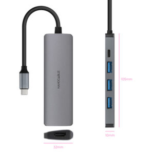 Alternative view of Nanocable Hub USB-C 5 en 1, Conversor USB-C 3.1 a 3xUSB-A 3.0 + USB-C PD + HDMI, Aluminio, Gris, 18 cm