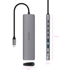 Nanocable Hub USB-C 8 en 1, Conversor USB-C 3.1 a 2xUSB-A 3.0 + 3xUSB-C 3.0 + USB-C PD + HDMI 4K@60Hz + Audio Jack 3.5, Aluminio, Gris, 18 cm