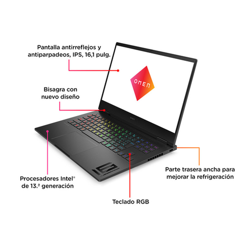 Reacondicionado | HP OMEN 16-wd0011ns Intel® Core™ i7 i7-13620H Portátil 40,9 cm (16.1") Full HD 32 GB DDR5-SDRAM 1 TB SSD NVIDIA GeForce RTX 4060 Wi-Fi 6E (802.11ax) FreeDOS Negro - Imagen 4