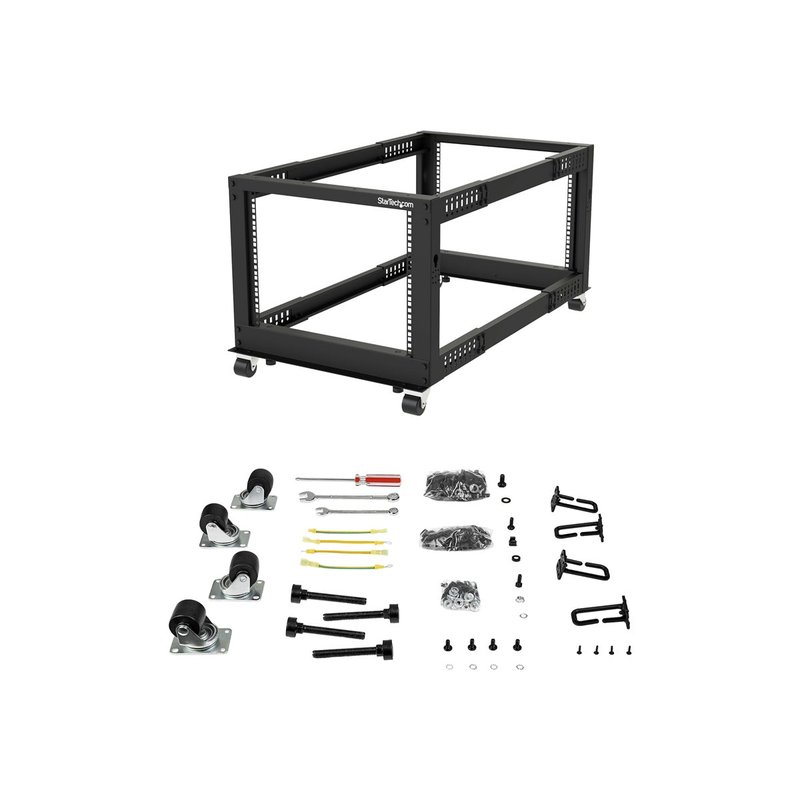 StarTech.com Rack de Marco Abierto con Profundidad Ajustable de 4 Columnas 8U y 19 Pulgadas con Ruedas/Niveladores y Anillas de Gestión de Cableado - Armario Rack Autoportante con Ruedas