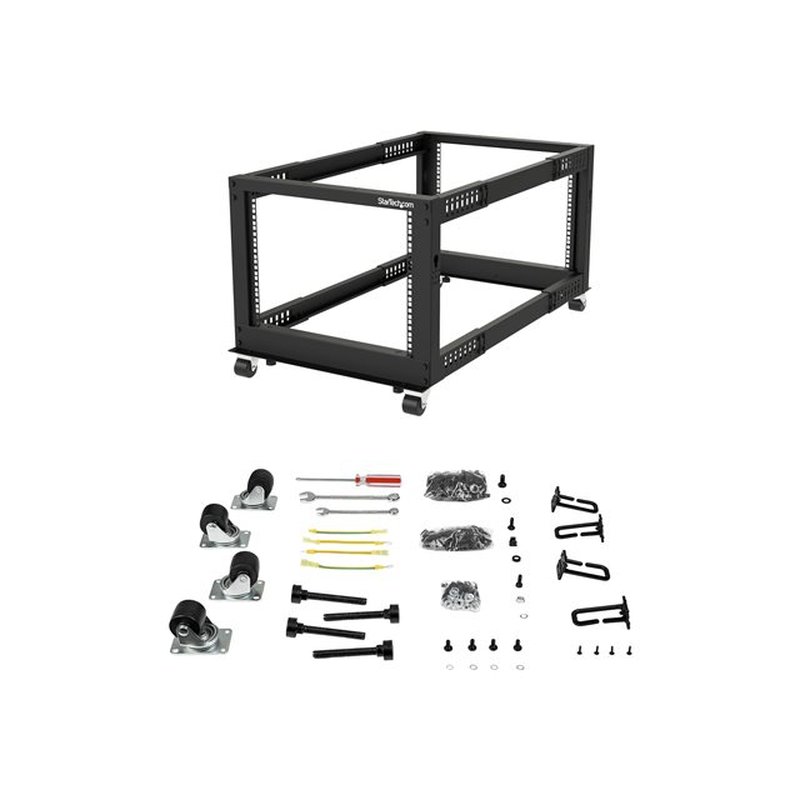 StarTech.com Rack de Marco Abierto con Profundidad Ajustable de 4 Columnas 8U y 19 Pulgadas con Ruedas/Niveladores y Anillas de Gestión de Cableado - Armario Rack Autoportante con Ruedas - Imagen 2