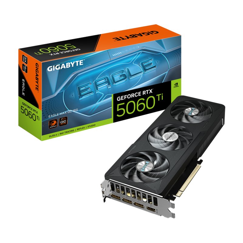 GIGABYTE GeForce RTX 5060 Ti EAGLE MAX OC 16G Tarjeta Gráfica - 16GB GDDR7, 128bit, PCI-E 5.0, 2617MHz Frecuencia del núcleo, 3 x DP, 1 x HDMI, NVIDIA DLSS 4, GV-N506TEAGLEMAX OC-16GD GIGABYTE GeForce RTX 5060 Ti EAGLE MAX OC 16G Tarjeta Gráfica - 16GB GDDR7, 128bit, PCI-E 5.0, 2617MHz Frecuencia del núcleo, 3 x DP, 1 x HDMI, NVIDIA DLSS 4, GV-N506TEAGLEMAX OC-16GD