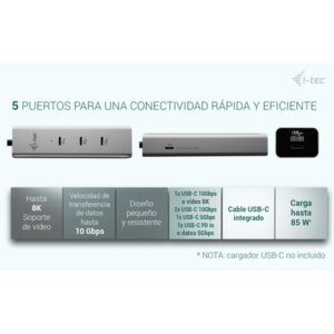 i-tec Metal USB-C Charging HUB 5port with USB-C video 8K + Power Delivery 85W