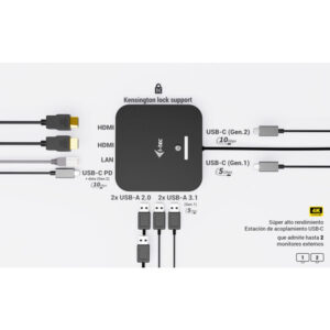 i-tec USB-C Dual HDMI Docking Station with Power Delivery 100 W