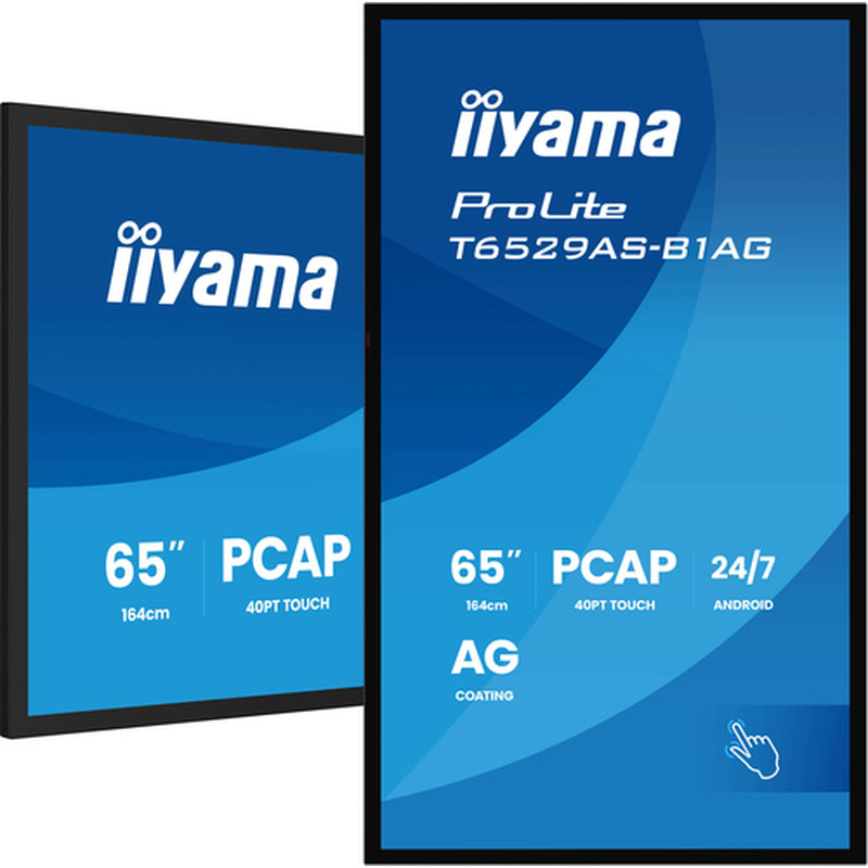 iiyama T6529AS-B1AG pantalla de señalización Panel plano interactivo 163,8 cm (64.5") LED Wifi 500 cd / m² 4K Ultra HD Negro Pantalla táctil Procesador incorporado Android 24/7