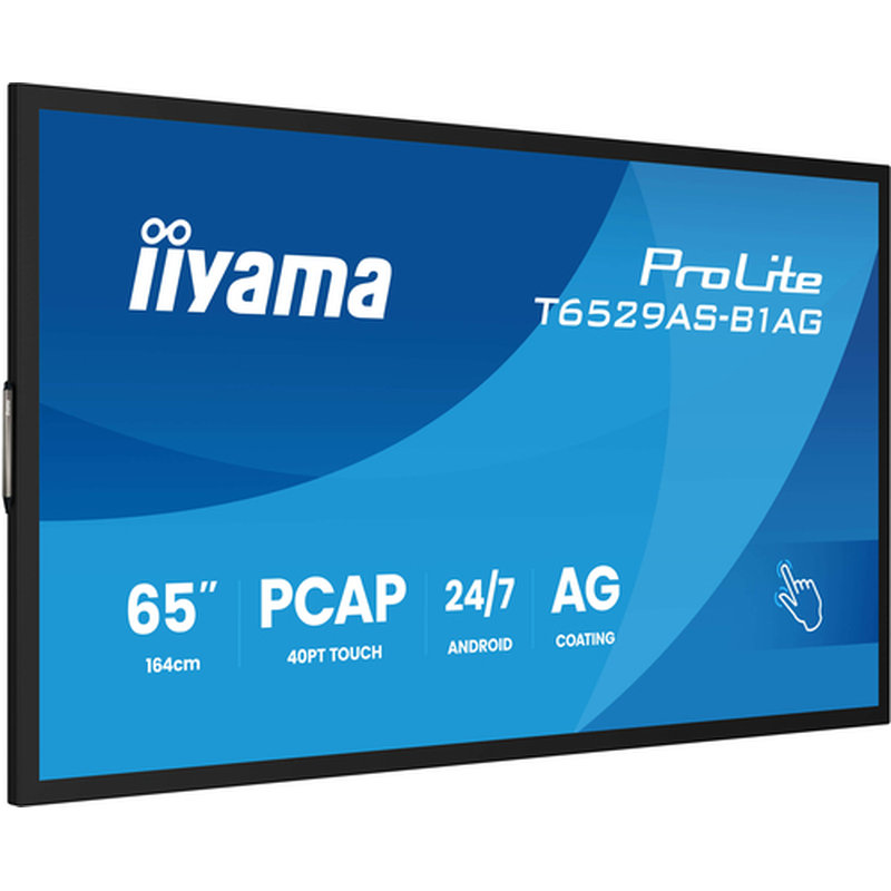 iiyama T6529AS-B1AG pantalla de señalización Panel plano interactivo 163,8 cm (64.5") LED Wifi 500 cd / m² 4K Ultra HD Negro Pantalla táctil Procesador incorporado Android 24/7 - Imagen 7