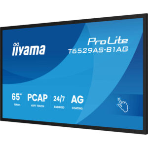 iiyama T6529AS-B1AG pantalla de señalización Panel plano interactivo 163,8 cm (64.5") LED Wifi 500 cd / m² 4K Ultra HD Negro Pantalla táctil Procesador incorporado Android 24/7