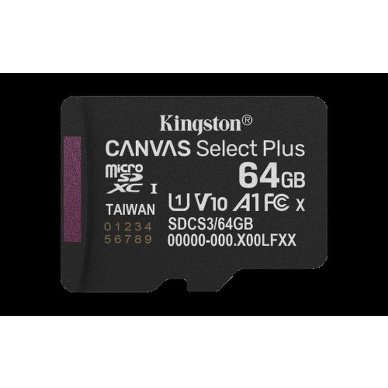 Kingston Technology 64GB microSDXC Canvas Select Plus Gen3 100MB/s A1 (Incluye adaptador de SD) Kingston Technology 64GB microSDXC Canvas Select Plus Gen3 100MB/s A1 (Incluye adaptador de SD) - Imagen 3