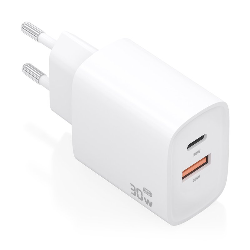 AISENS Cargador GaN 30W, 1xUSB-C PD3.0 QC4.0, 1xUSB-A QC3.0, Blanco AISENS Cargador GaN 30W, 1xUSB-C PD3.0 QC4.0, 1xUSB-A QC3.0, Blanco