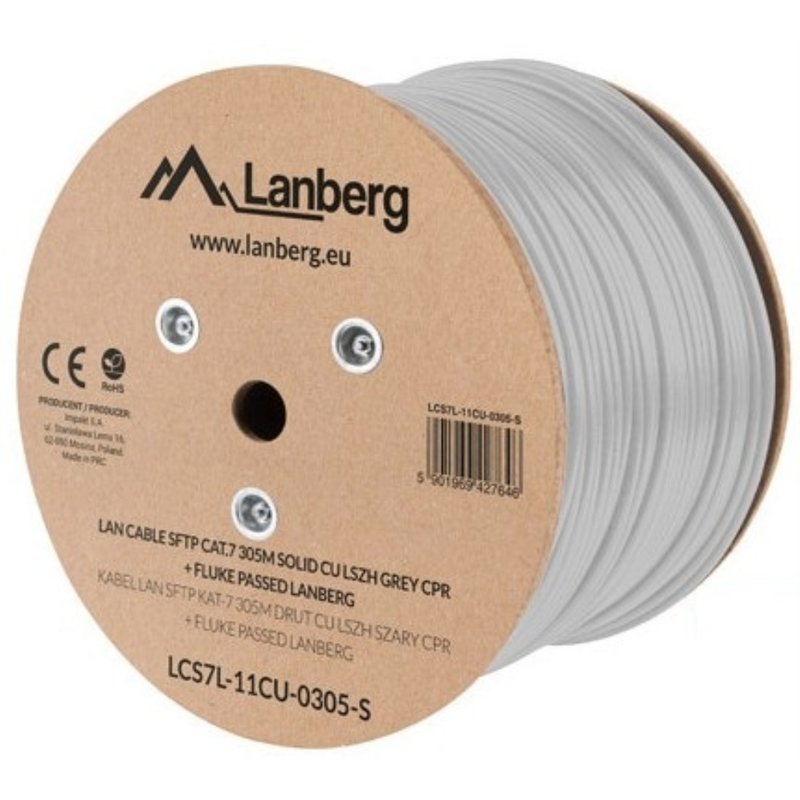 BOBINA CABLE RED LANBERG SFTP RJ45 CAT.7 SOLIDO CU AWG23 LSZH CPR 305M GRIS FLU BOBINA CABLE RED LANBERG SFTP RJ45 CAT.7 SOLIDO CU AWG23 LSZH CPR 305M GRIS FLU