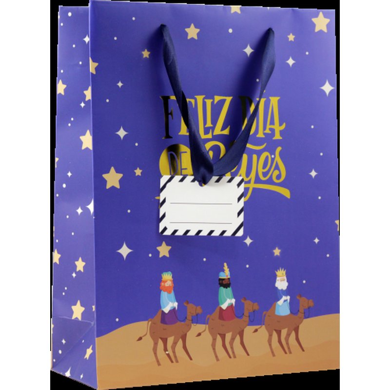 BOLSA PAPEL REYES MAGOS M (27X12X37 CM) FOIL CON TARJETA COLGANTE COLORES SURTIDOS BISMARK 333600