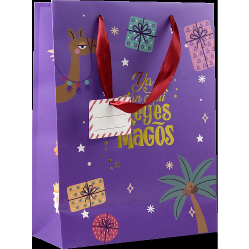 BOLSA PAPEL REYES MAGOS M (27X12X37 CM) FOIL CON TARJETA COLGANTE COLORES SURTIDOS BISMARK 333600 - Imagen 3