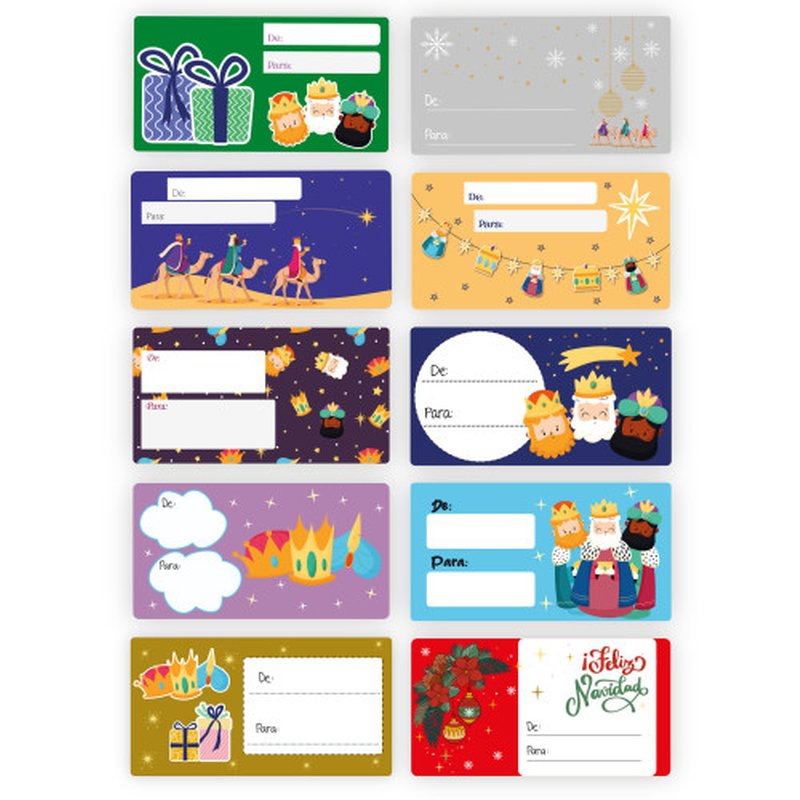 CAJA 100 ETIQUETAS ADHESIVAS PARA REGALOS REYES MAGOS BISMARK 332911