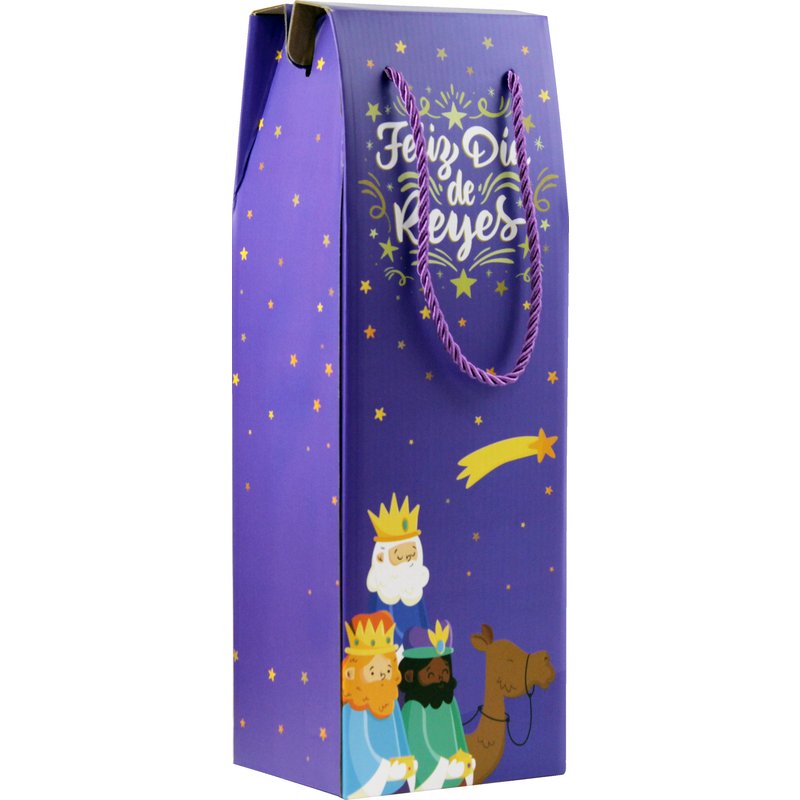 CAJA CON ASA MENSAJES EFECTO MADERA BOTELLERO REYES MAGOS (13X36X10 CM) COLORES SURTIDOS BISMARK 333603 - Imagen 2