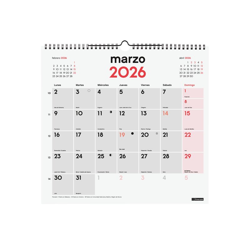 CALENDARIO 2026 NEUTRO PARED ESCRIBIR L 340X320MM FINOCAM 780070026 - Imagen 3