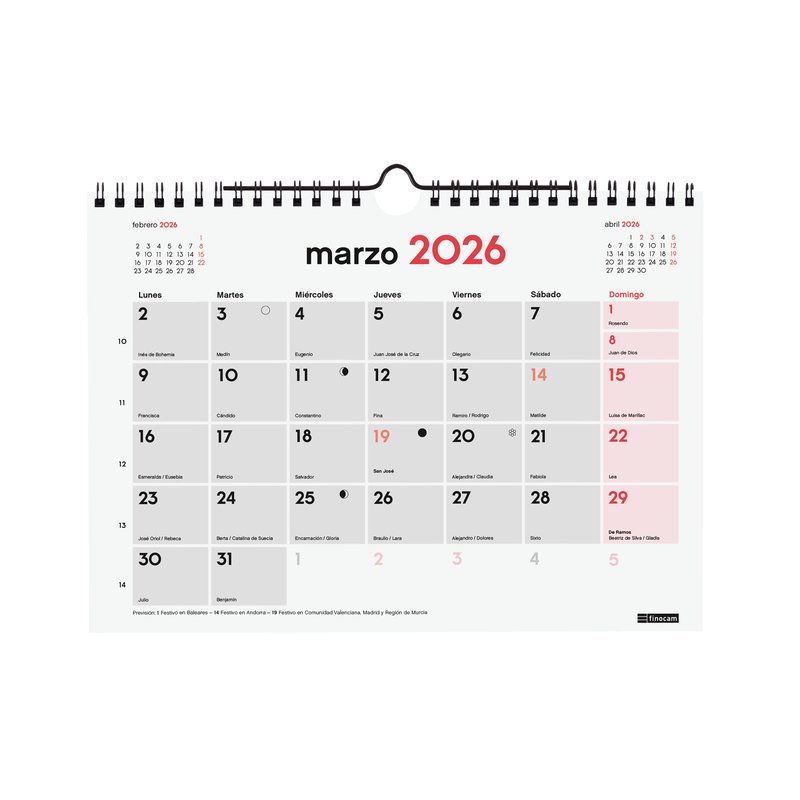 CALENDARIO 2026 NEUTRO PARED ESCRIBIR S 210X150MM FINOCAM 780160026 - Imagen 3