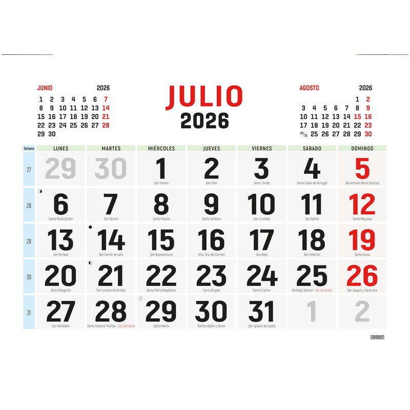 CALENDARIO 2026 PARED HORIZONTAL DOBLE CARA CASTELLANO INGRAF 333427 CALENDARIO 2026 PARED HORIZONTAL DOBLE CARA CASTELLANO INGRAF 333427