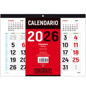 Alternative view of CALENDARIO 2026 PARED HORIZONTAL DOBLE CARA CASTELLANO INGRAF 333427