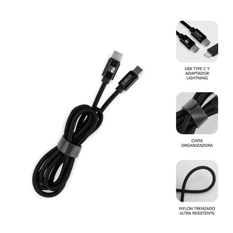 CARGADOR USB SUBBLIM 20W 3A USB + USB-C BLACK PARA COCHE + CABLE USB-C / LIGHTNING - Imagen 2