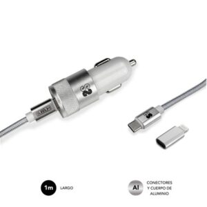 CARGADOR USB SUBBLIM 20W 3A USB + USB-C SILVER PARA COCHE + CABLE USB-C / LIGHTNING