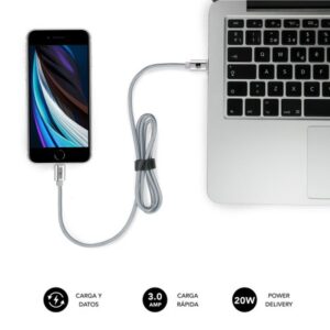 CARGADOR USB SUBBLIM 20W 3A USB + USB-C SILVER PARA COCHE + CABLE USB-C / LIGHTNING