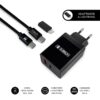 CARGADOR USB SUBBLIM 25W 3.1 A USB + USB-C BLACK PARA CASA + CABLE USB-C +ADAPTADOR USB-C A LIGHTNING