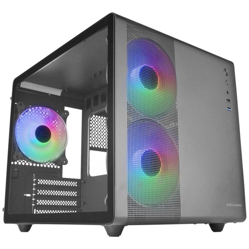 Mars Gaming MC-400 Negro, Caja Gaming Compacta Micro-ATX, Ventana Lateral Completa Cristal Templado, 3x Ventiladores FRGB 120mm, Panel Lateral Completo Mesh Mars Gaming MC-400 Negro, Caja Gaming Compacta Micro-ATX, Ventana Lateral Completa Cristal Templado, 3x Ventiladores FRGB 120mm, Panel Lateral Completo Mesh
