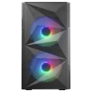 Mars Gaming MC-ME, Caja Gaming Compacta MicroATX, Ventana Lateral Completa Cristal Templado, Diseño Frontal Total-Mesh Geométrico, 2X Ventiladores FRGB 120mm, Negro