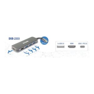 D-Link DUB-2333 base para portátil y replicador de puertos Alámbrico USB Tipo C Gris