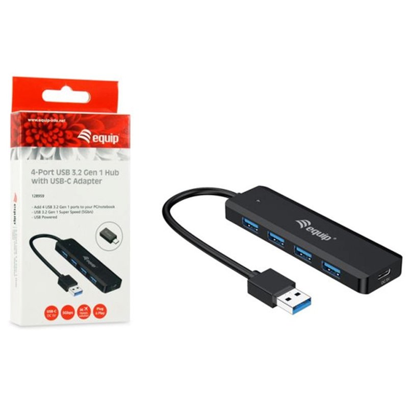Equip 128959 hub de interfaz USB 3.2 Gen 1 (3.1 Gen 1) Type-A 5000 Mbit/s Negro Equip 128959 hub de interfaz USB 3.2 Gen 1 (3.1 Gen 1) Type-A 5000 Mbit/s Negro
