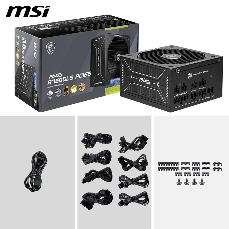 FUENTE ALIMENTACION MSI MAG A750GLS PCIE5,PSU,750W,80 PLUS GOLD,MODULAR,120MM,ACTIVE PFC,PCI-E 5.0 (16 PIN)X1,PCI-E (6+2 PIN)X4,SATA (15 PIN)X5 FUENTE ALIMENTACION MSI MAG A750GLS PCIE5,PSU,750W,80 PLUS GOLD,MODULAR,120MM,ACTIVE PFC,PCI-E 5.0 (16 PIN)X1,PCI-E (6+2 PIN)X4,SATA (15 PIN)X5
