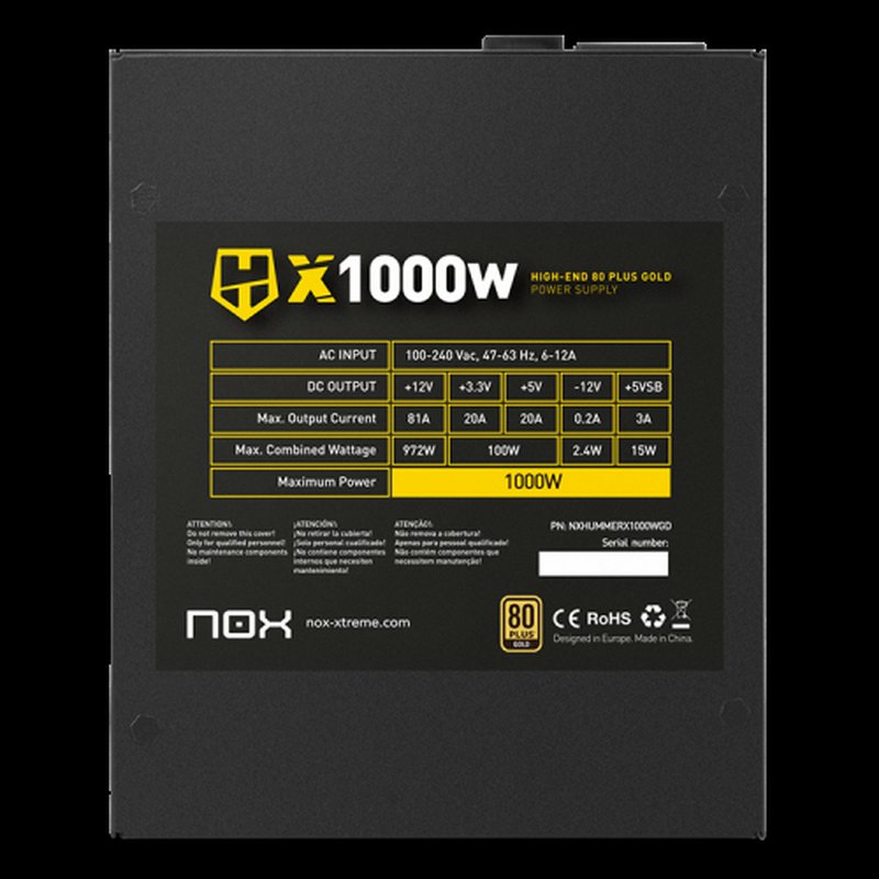 FUENTE ALIMENTACION NOX HUMMER X 1000W 80+GOLD ATX NEGRO - Imagen 6