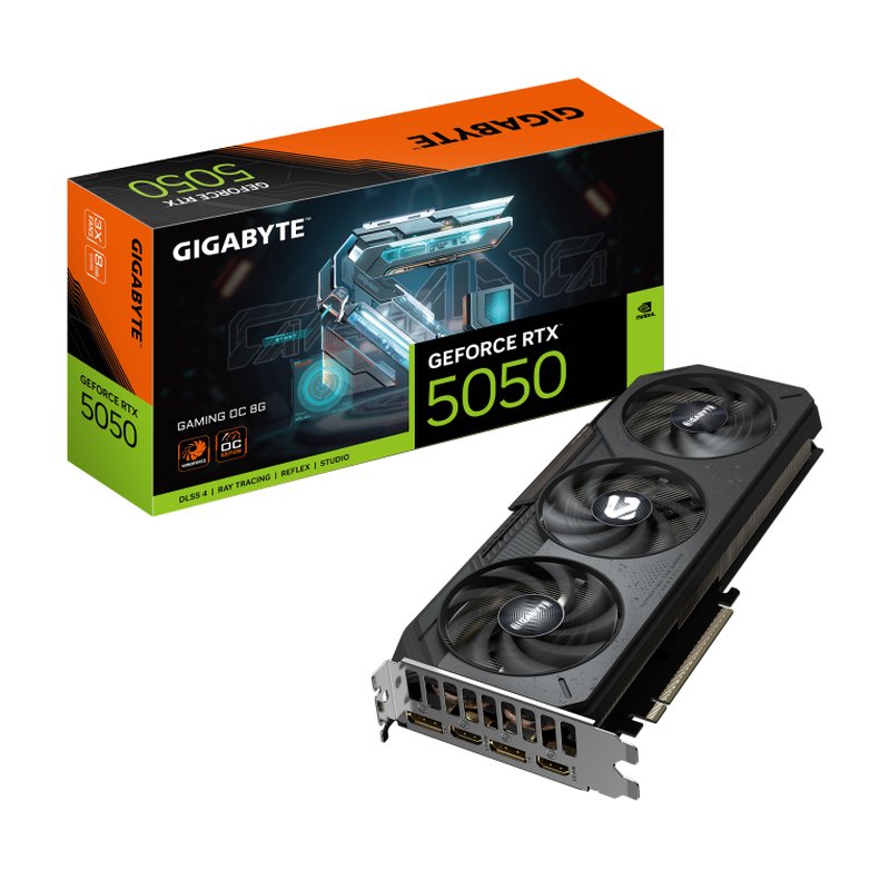 GIGABYTE GeForce RTX 5050 GAMING OC 8G Tarjeta Gráfica - 8GB GDDR6, 128bit, PCI-E 5.0, 2632MHz Frecuencia del núcleo, 2 x DP, 2 x HDMI, NVIDIA DLSS 4, GV-N5050GAMING OC-8GD